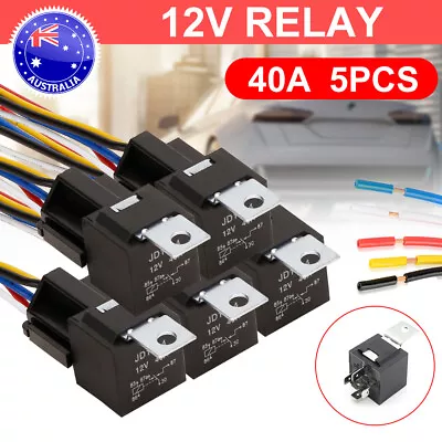 5Pcs Car SPDT Automotive Waterproof Relay 5 Pin 5 Wires Harness 40 Amp DC 12V • $18.45