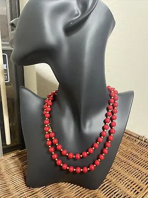 Vintage Monet Beaded Necklace Red And Gold Tone Spacer Beads Signed 15” • $6