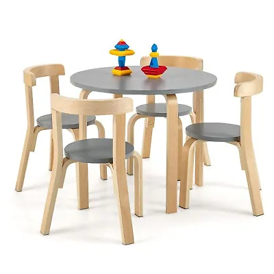 5-Piece Kids Table And Chair Set Children Wooden Activity Table 4 Curved Chairs • £94.95