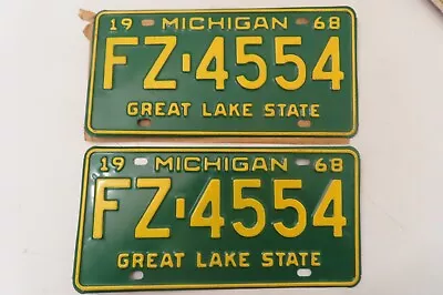 1968 MICHIGAN License Plates  Matching Pair  Nos • $14.99