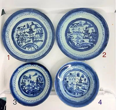 Antique Chinese Qing Dynasty 18/19th C. Blue White Canton Plate Set(4 Pieces) • $120