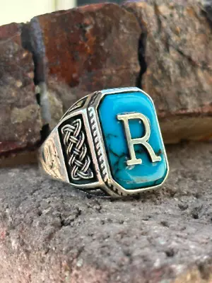 Personalized Turquoise Men Ring  Men's Letter Ring  Custom Initial Ring • $115