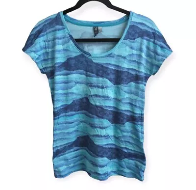 IBEX Wool Tshirt Blue Mountain Print Short Sleeve Boho Bohemian Outdoor REI S • $44.99