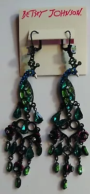  Betsey Johnson Peacock Rose Chandelier Earrings Discontinued Hard To Find • $59.99