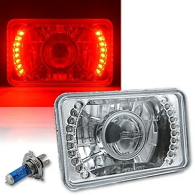 4X6  Red LED Halo Projector Halogen Headlight Headlamp Bulbs Crystal Clear • $44.95