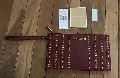 Michael Kors Brooklyn Suede Leather Gold Grommets Wristlet Clutch Phone Wallet • $44.99