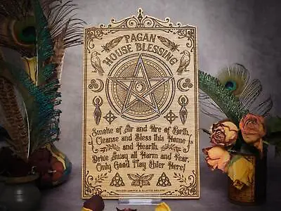 Pagan House Blessing - Wall Hanging - Witchy Decor. Pentacle / Pentagram Motif • £27