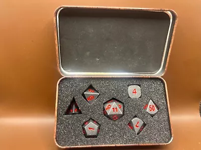 7pcs D&D Metal Dice Set - Grey Metal-Red Numbers D20 D4  Complete Set Dice • $0.99