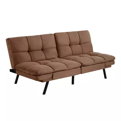 Memory Foam Futon With Adjustable Armrests Camel Faux Suede Fabric  • $161.38