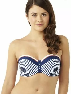 Panache Cleo Lucille Bandeau Top CW0063 Navy/Coral Stripe • £9.99