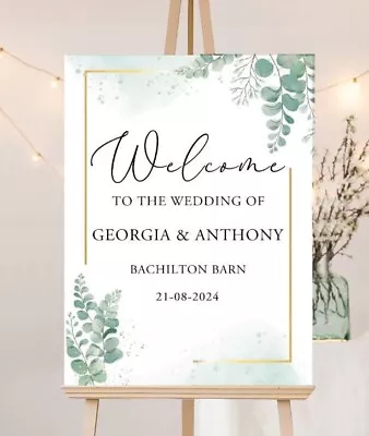 Personalised A2 Wedding Welcome Sign | Acrylic Sign | Foam Board | Eucalyptus • £28.99