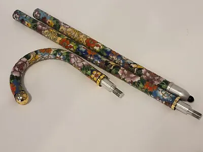 Vintage Cloisonne Womans Walking Cane Enameled Floral Motif Elegant Metal • $98.99