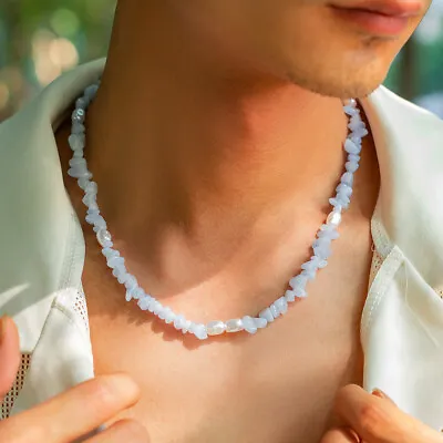 Turquoise Pearl Necklace Men's Hip-hop Simple Men's Beaded Clavicle Chain • $5.79