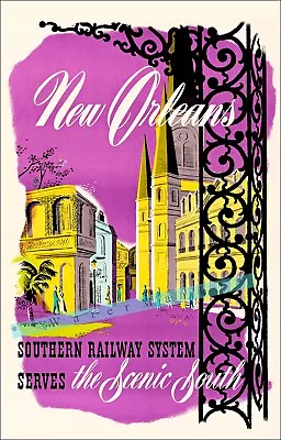 New Orleans 1950 Scenic South Southern Pacific Vintage Poster Print Travel Art • $19.40