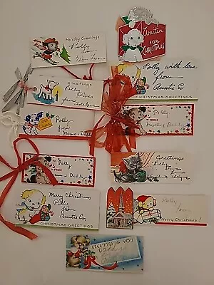 11 Vtg 1940s Old CHRISTMAS Gift TAGS Scotty On Skis Dog CAT Lamb To & From CARDS • $12