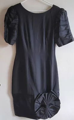 Vintage Dress Size 8 Char Black With Big Ribbon Sheath Short Sleeve Lined Formal • $149.99