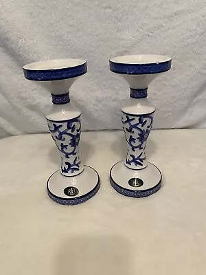 Ralph Lauren Mandarin Blue Candle Holders - 10.5  High (x2) • £77.10