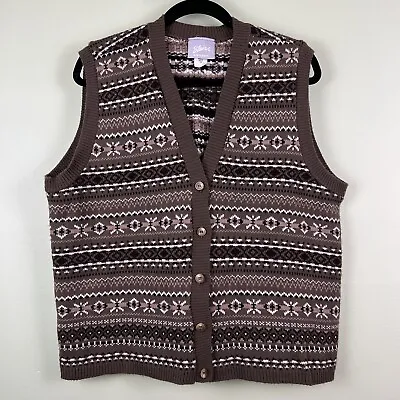 VTG 90s Y2K Blair Sz Large Womens Brown Argyle Knit Button Up Sweater Vest • $26.36