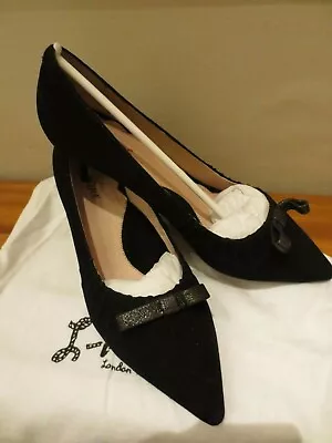 £44.99 • Buy Miss L Fire Marilyn Retro Vintage Mod Black Suede Kitten Heel Shoes Sparkly Bow