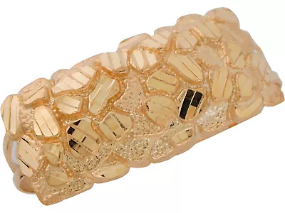 $679.99 • Buy 10k Or 14k Real Yellow Gold Nugget Design 2.1cm X 4.3cm Two Finger Large Ring