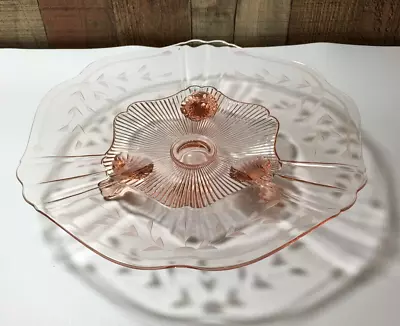 Vintage Lancaster 10 1/2  Pink Depression Glass Serving Plate Beautiful Etched • $25