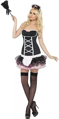 Womens Sexy French Maid Costume Tutu Fancy Dress Black White Pink M Medium NEW • $18.99