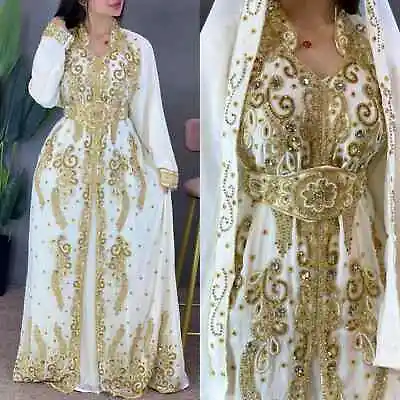 New Year Moroccan Dubai Kaftans Farasha Abaya Wedding Dress Very Fancy Long Gown • $74.91