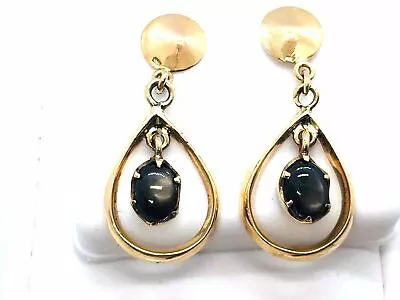 Vintage 14k Yellow Solid Gold Moonstone Drop Dangle Earrings • $467.49