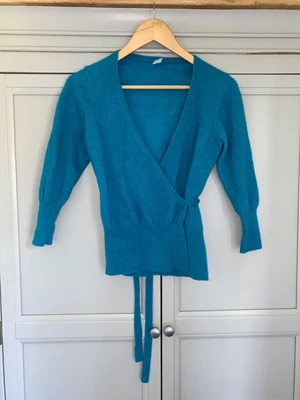 £19.99 • Buy OASIS Teal 90s-Y2K Wrap Over Top,Jumper,Cardigan Size 12,Ballet,Lambswool,Angora