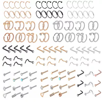 36pcs Nose Hoop Rings L Shaped Pin Studs 20G Stainless Steel Piercing Jewelry • $9.99