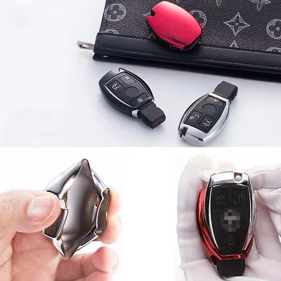 1x For Mercedes C E S M CLA CLK CLS SLK GLK GLA GL Chrome TPU Key Case Fob Cover • $6.43