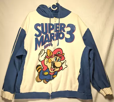 Super Mario Bros. 3 Full Zip Hoodie Kid's XXL Nintendo Blue White Red • $38.83