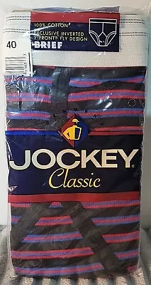 Vtg 🔥 Jockey Classic Brief 1994 Striped Red Blue USA 40 Underwear 100% Cotton • $27.99