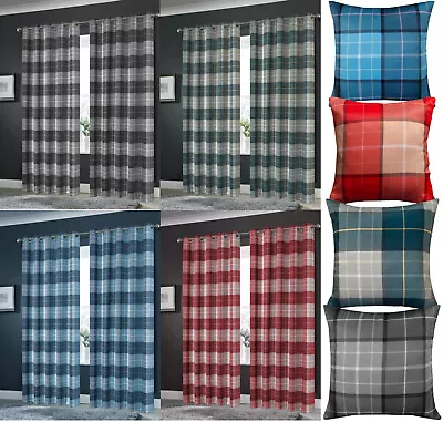 £5.49 • Buy Blackout Tartan Check Eyelet Curtains Thermal Insulated Ring Top Pair Curtain