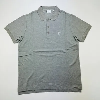 BURBERRY Men Monogram Motif Embroidered Polo Shirt Gray • $185