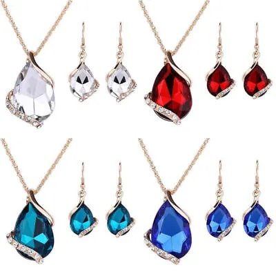 $3.77 • Buy 925 Silver Gold Earrings Necklace Set Crystal Pendant Women Wedding Jewelry Gift