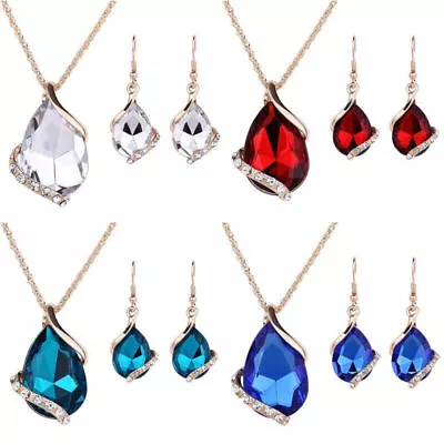 $3.77 • Buy 925 Silver Gold Earrings Necklace Set Crystal Pendant Women Wedding Jewelry Gift