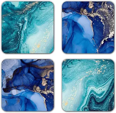 Beautiful Marbling Square Coaster Set Of Drink- Made Of Polyester Fabric And Rec • $15.93