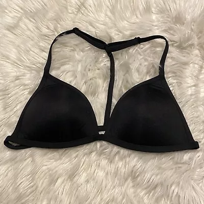 Victorias Secret PINK Medium Sports Bra Black Ultimate Push Up Triangle Wireless • $21.99