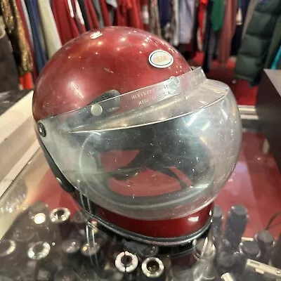 Vintage 70s Grant Enduro Motorcycle Helmet W Bubble Visor Red L/XL • $69