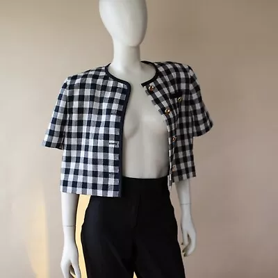 Vintage Leslie Fay Plaid Blazer Crop Jacket Blouse 80’s 90’s Women's Size 10 • $16.99