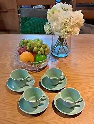 £5.99 • Buy 4 X Vintage/Utility Woods Ware Beryl Mint Green Coffee/Tea Cups And Saucers 