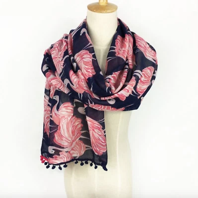 £5.50 • Buy Flamingo Print Two Tone Mini Pompom Edge Scarf Long Shawl Wrap