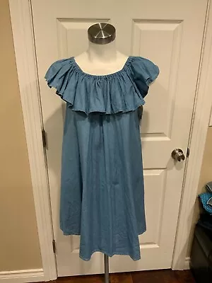 $81.68 • Buy AlexaChung AG Adriano Goldschmied Chambray Blue Denim Ruffle Collar Dress, Sz S