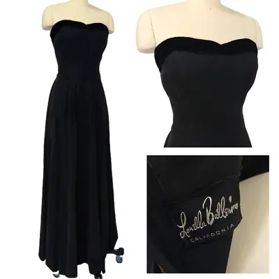 Vintage 1940's Louella Ballerino Black Dress Evening Gown Size XS Old Hollywood • $389.99