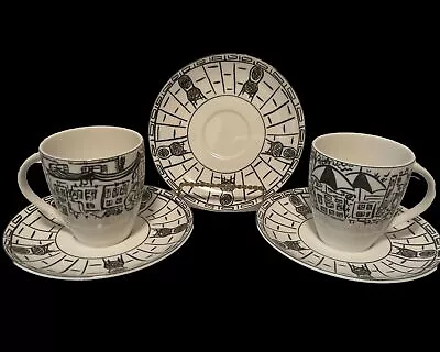 2 Cups & 3 Saucers MIKASA ULTIMA PARISIAN SCENES Black & White EUC • $8.50