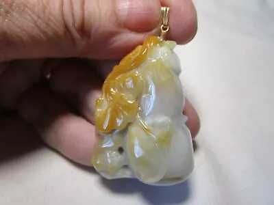 Gorgeous Vintage 14k Gold Genuine Mutton Fat Jade 2 3/8  Pendant Estate Rare • $297.98