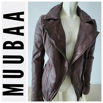 Muubaa 100% Lamb Leather Jacket Size 2 Women's Bomber Biker Lined Italian Blazer • $115