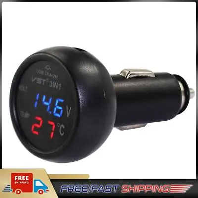 3 In 1 Car Voltmeter Thermometer 12V 24V Multifunctional Adapter (Red Blue) • £6.71