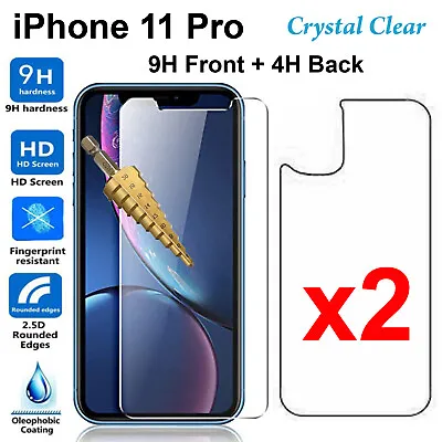 $8.50 • Buy X2 Tempered Glass 9H Screen Protector For Apple IPhone 11 PRO Front + Film Back